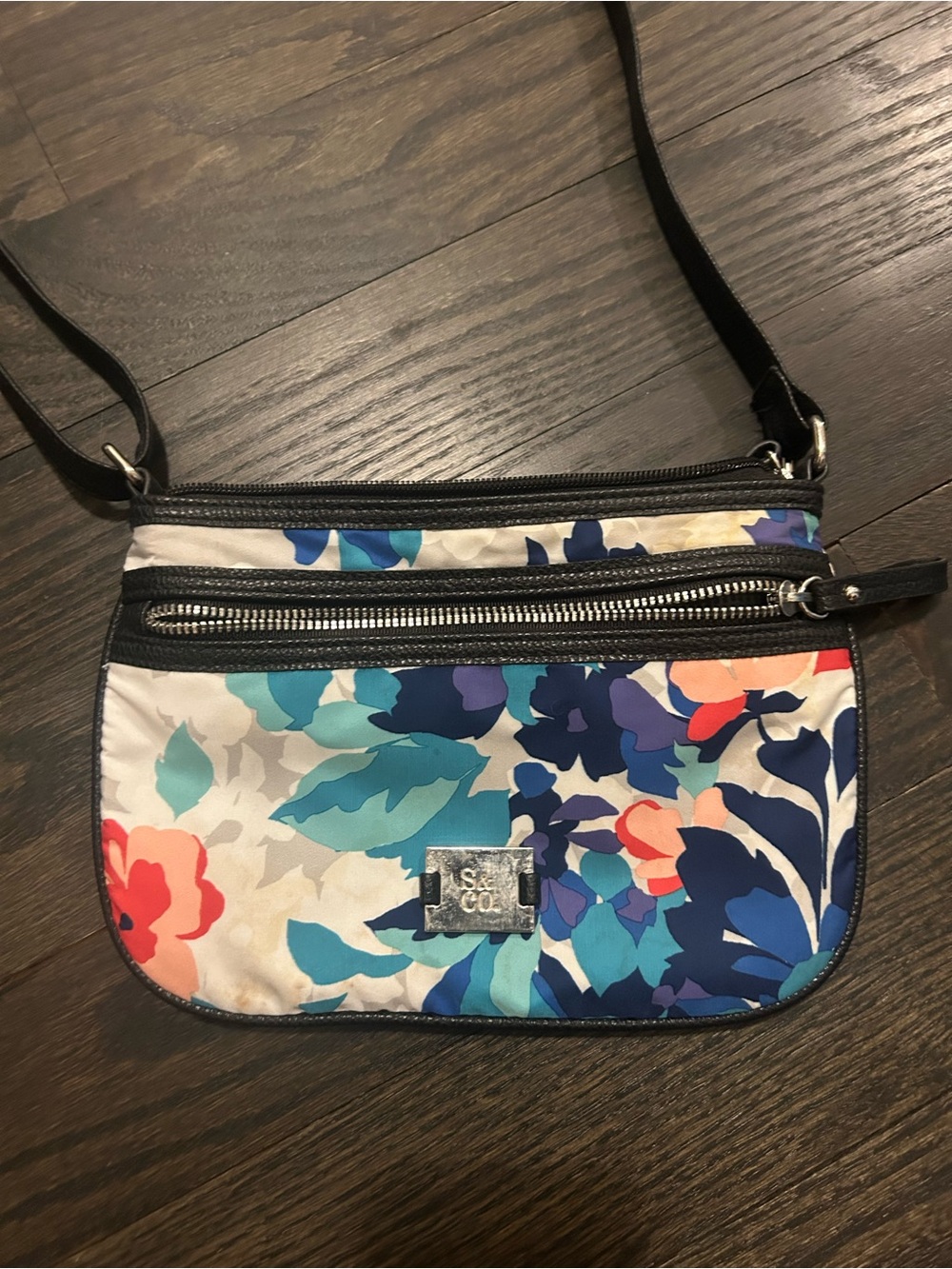 Floral Crossbody Bag in Multicolor Blue and Coral